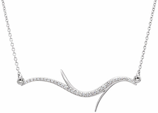 14K White 1/8 CTW Diamond Freeform Bar 18 Necklace