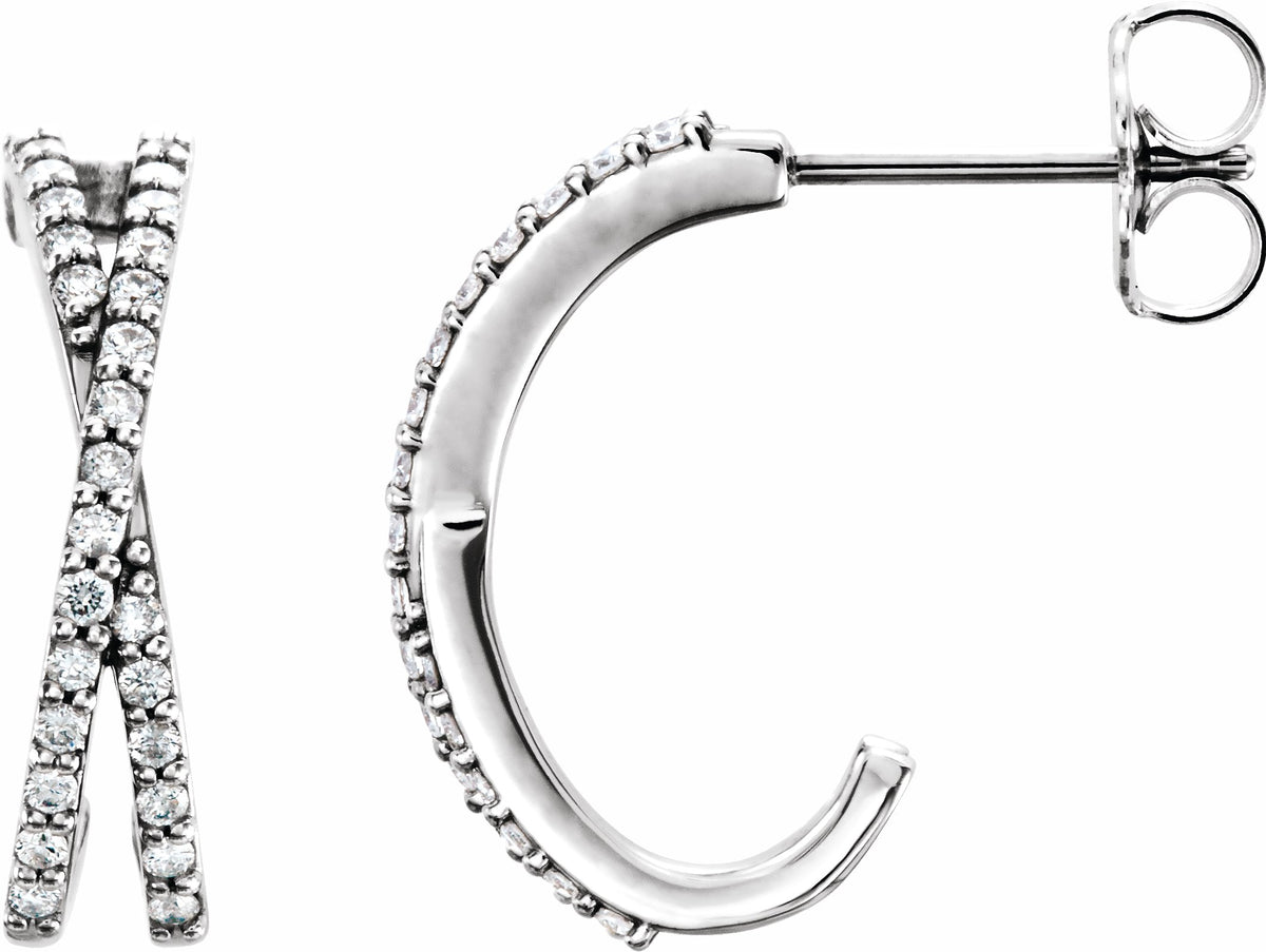 14K White 1/4 CTW Diamond Criss-Cross J-Hoop Earrings