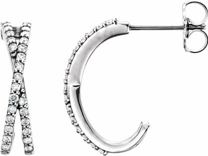 14K White 1/4 CTW Diamond Criss-Cross J-Hoop Earrings