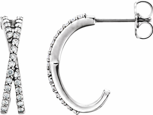 14K White 1/4 CTW Diamond Criss-Cross J-Hoop Earrings