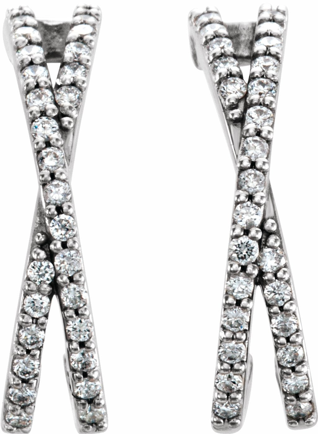14K White 1/4 CTW Diamond Criss-Cross J-Hoop Earrings