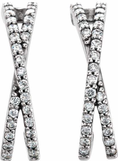 14K White 1/4 CTW Diamond Criss-Cross J-Hoop Earrings