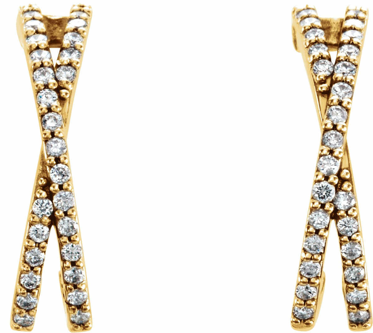 14K Yellow 1/4 CTW Diamond Criss-Cross J-Hoop Earrings