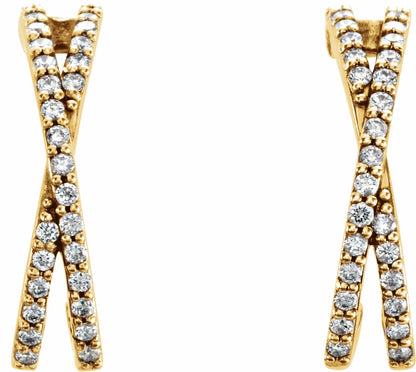 14K Yellow 1/4 CTW Diamond Criss-Cross J-Hoop Earrings