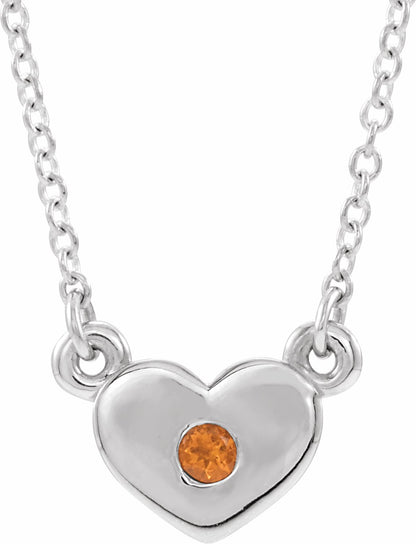 14K White Citrine Heart 16 Necklace
