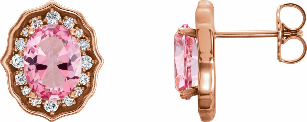 14K Rose Baby Pink Topaz and 1/3 CTW Diamond Earrings with Backs