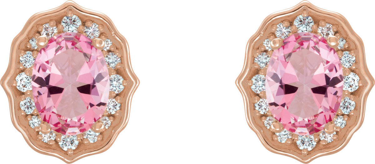 14K Rose Baby Pink Topaz and 1/3 CTW Diamond Earrings with Backs