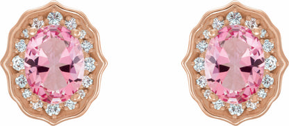 14K Rose Baby Pink Topaz and 1/3 CTW Diamond Earrings with Backs