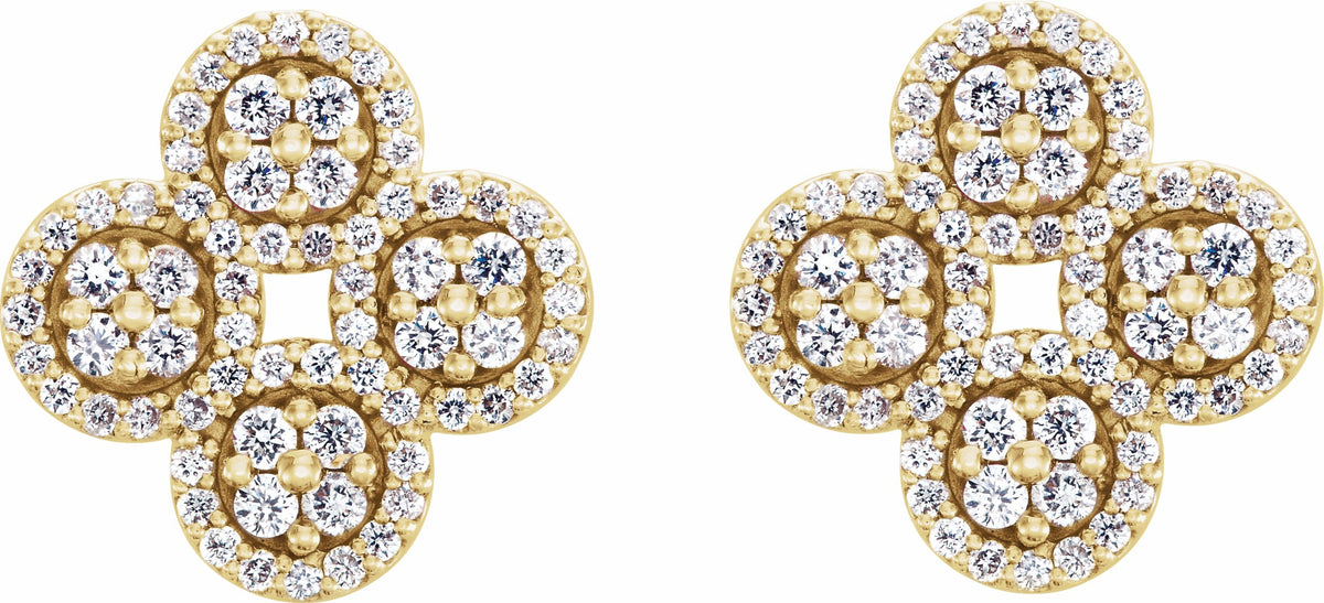 14K Yellow 1/2 CTW Diamond Clover Earrings