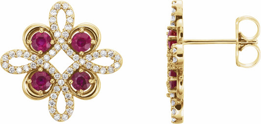 14K Yellow Ruby & 1/4 CTW Diamond Earrings