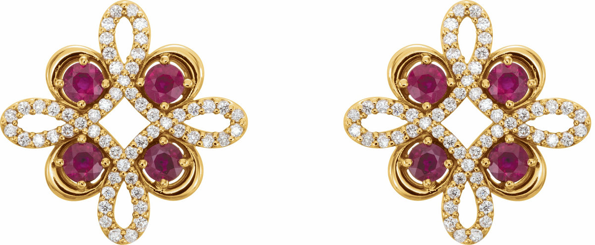 14K Yellow Ruby & 1/4 CTW Diamond Earrings