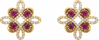 14K Yellow Ruby & 1/4 CTW Diamond Earrings