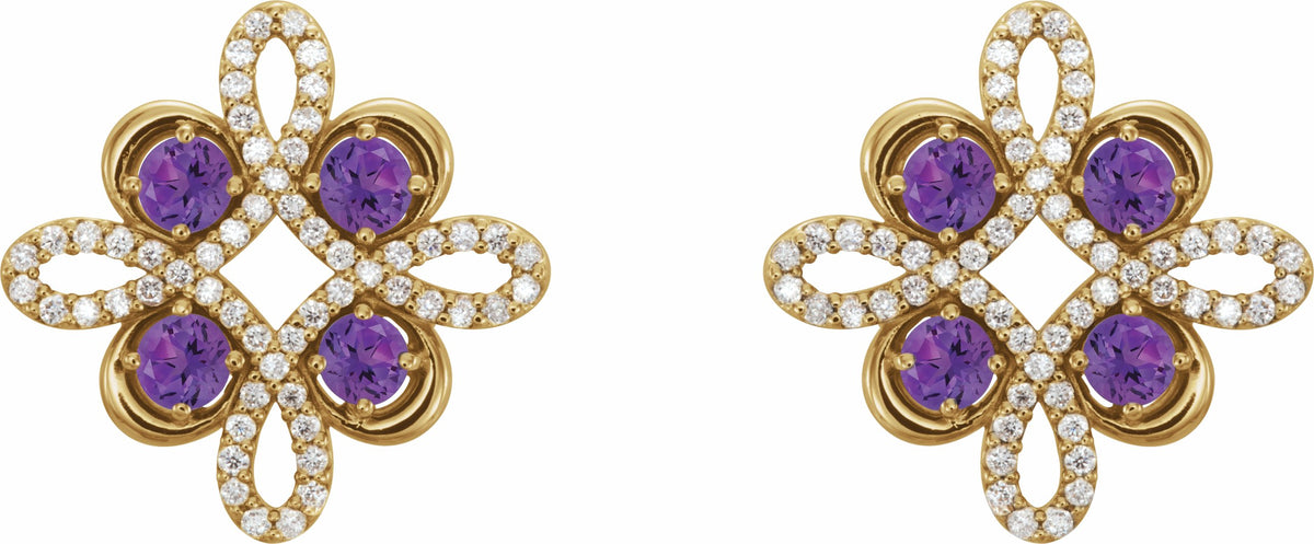 14K Yellow Amethyst & 1/4 CTW Diamond Earrings