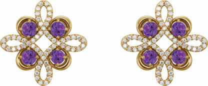 14K Yellow Amethyst & 1/4 CTW Diamond Earrings