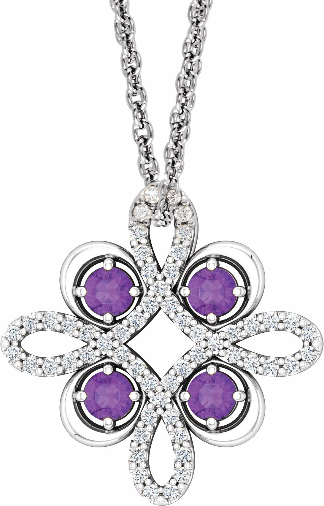 14K White Amethyst & 1/6 CTW Diamond Clover 18 Necklace