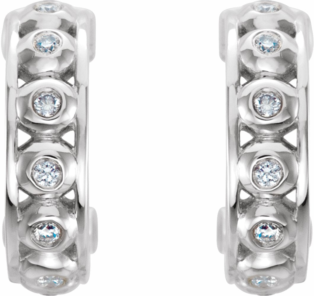 14K White .07 CTW Diamond Hoop Earrings
