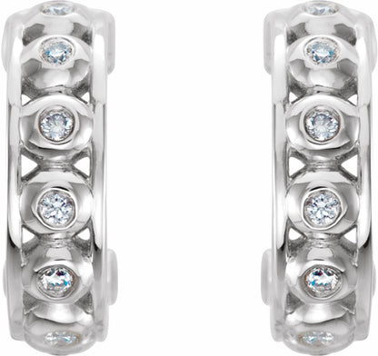 14K White .07 CTW Diamond Hoop Earrings
