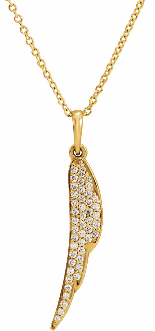 14K Yellow 1/5 CTW Diamond Feather 16-18 Necklace