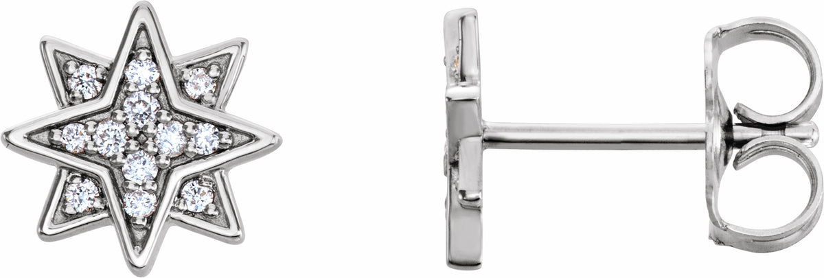 14K White .08 CTW Diamond Star Earrings