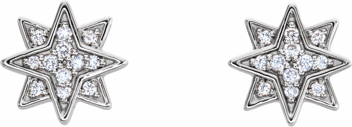 14K White .08 CTW Diamond Star Earrings