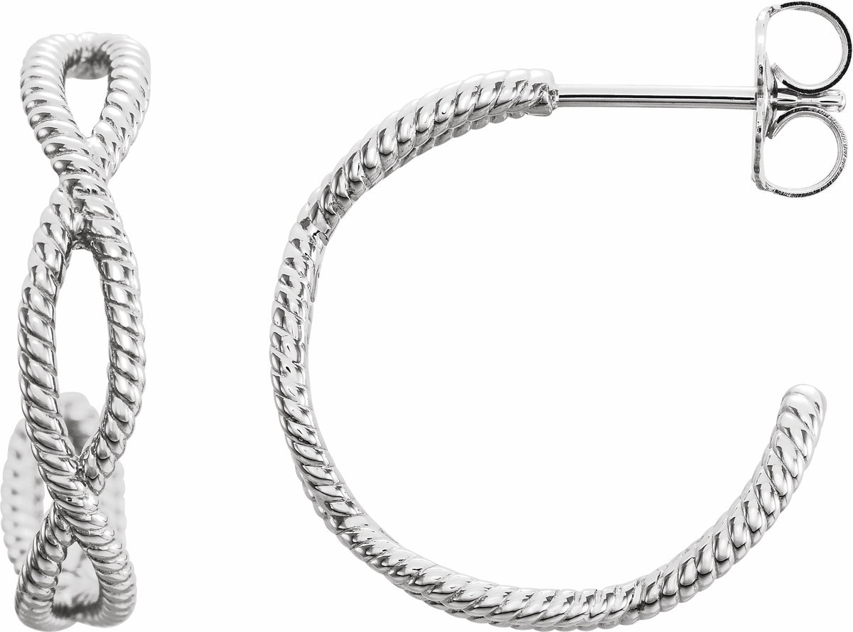 14K White 17x3.6 mm Rope Hoop Earrings