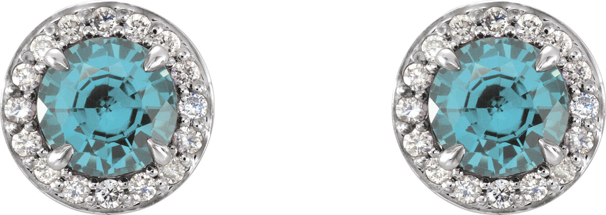 14K White 5 mm Round Aquamarine & 1/8 CTW Diamond Earrings