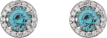 14K White 5 mm Round Aquamarine & 1/8 CTW Diamond Earrings