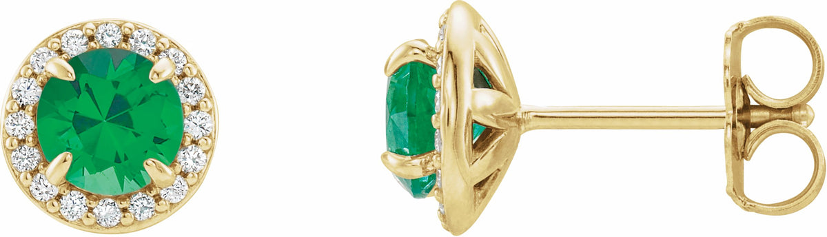 14K Yellow 5 mm Round Emerald & 1/8 CTW Diamond Earrings