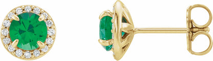 14K Yellow 5 mm Round Emerald & 1/8 CTW Diamond Earrings
