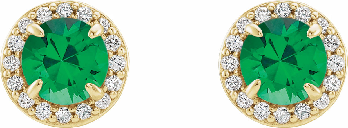14K Yellow 5 mm Round Emerald & 1/8 CTW Diamond Earrings