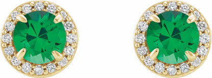 14K Yellow 5 mm Round Emerald & 1/8 CTW Diamond Earrings