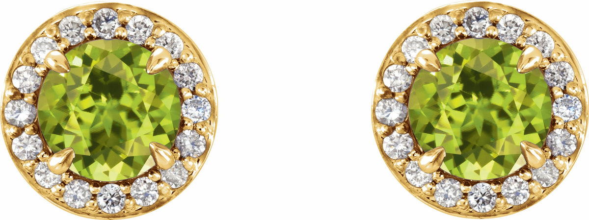 14K Yellow 5 mm Round Peridot & 1/8 CTW Diamond Earrings