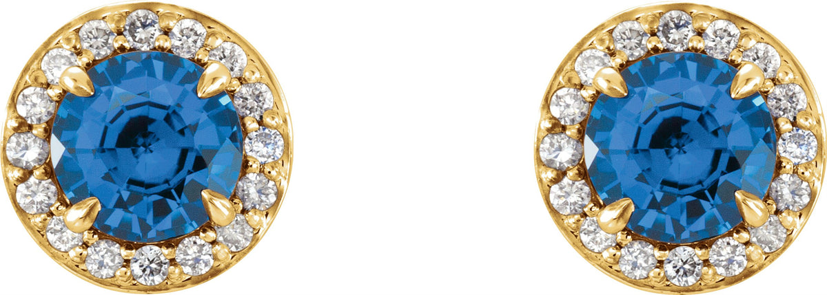 14K Yellow 5 mm Round Sapphire & 1/8 CTW Diamond Earrings
