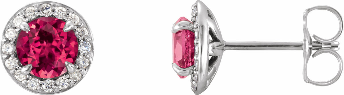 14K White 4.5 mm Round Lab-Grown Ruby & 1/6 CTW Diamond Earrings