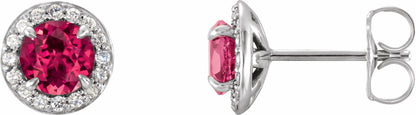 14K White 4.5 mm Round Lab-Grown Ruby & 1/6 CTW Diamond Earrings