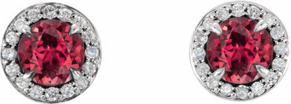 14K White 4.5 mm Round Lab-Grown Ruby & 1/6 CTW Diamond Earrings