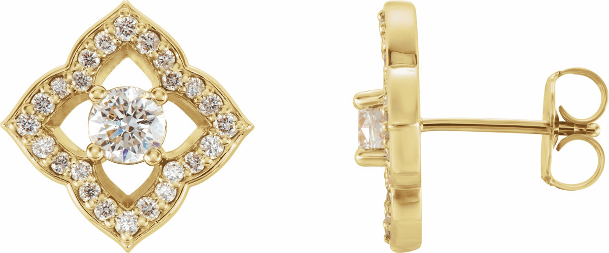 14K Yellow 3/4 CTW Diamond Halo-Style Clover Earrings