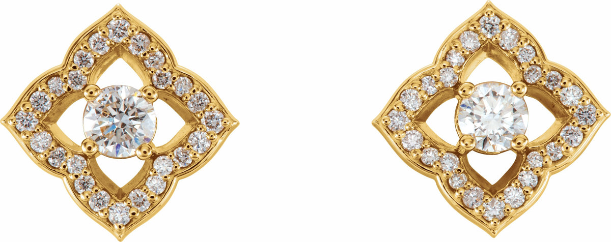 14K Yellow 3/4 CTW Diamond Halo-Style Clover Earrings