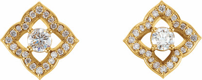 14K Yellow 3/4 CTW Diamond Halo-Style Clover Earrings
