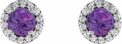 14K White Amethyst & 1/8 CTW Diamond Earrings