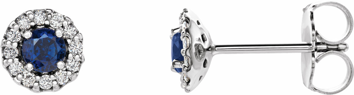 14K White Blue Sapphire & 1/8 CTW Diamond Earrings