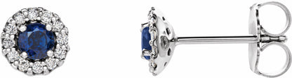 14K White Blue Sapphire & 1/8 CTW Diamond Earrings