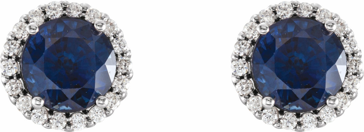 14K White Blue Sapphire & 1/8 CTW Diamond Earrings