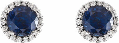 14K White Blue Sapphire & 1/8 CTW Diamond Earrings