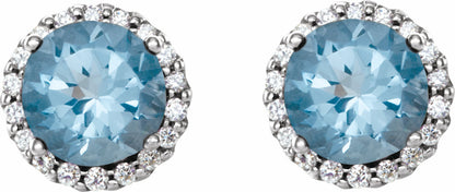 14K White Aquamarine & 1/10 CTW Diamond Earrings