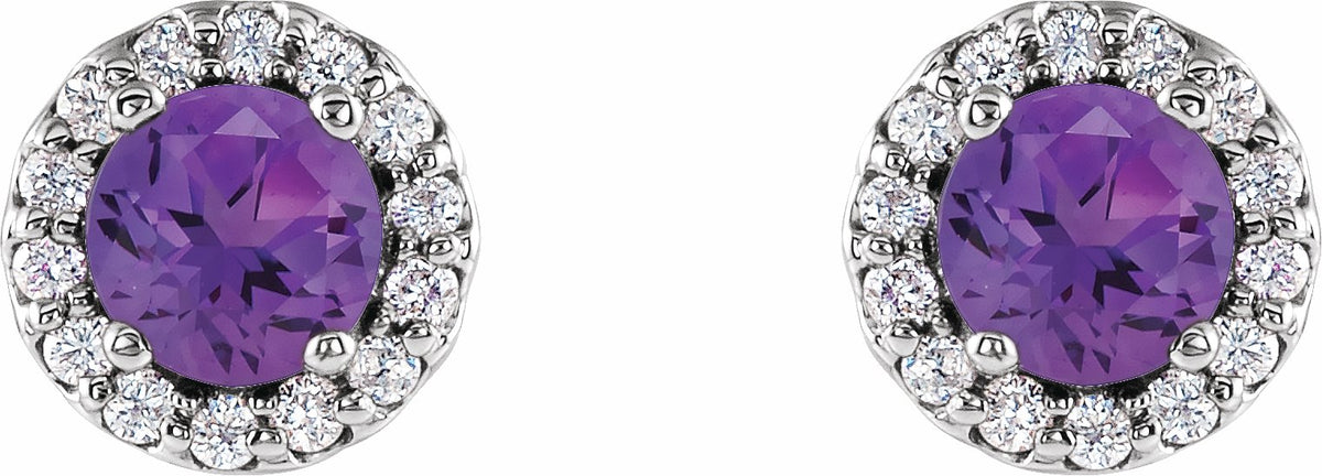 14K White Amethyst & 1/6 CTW Diamond Earrings