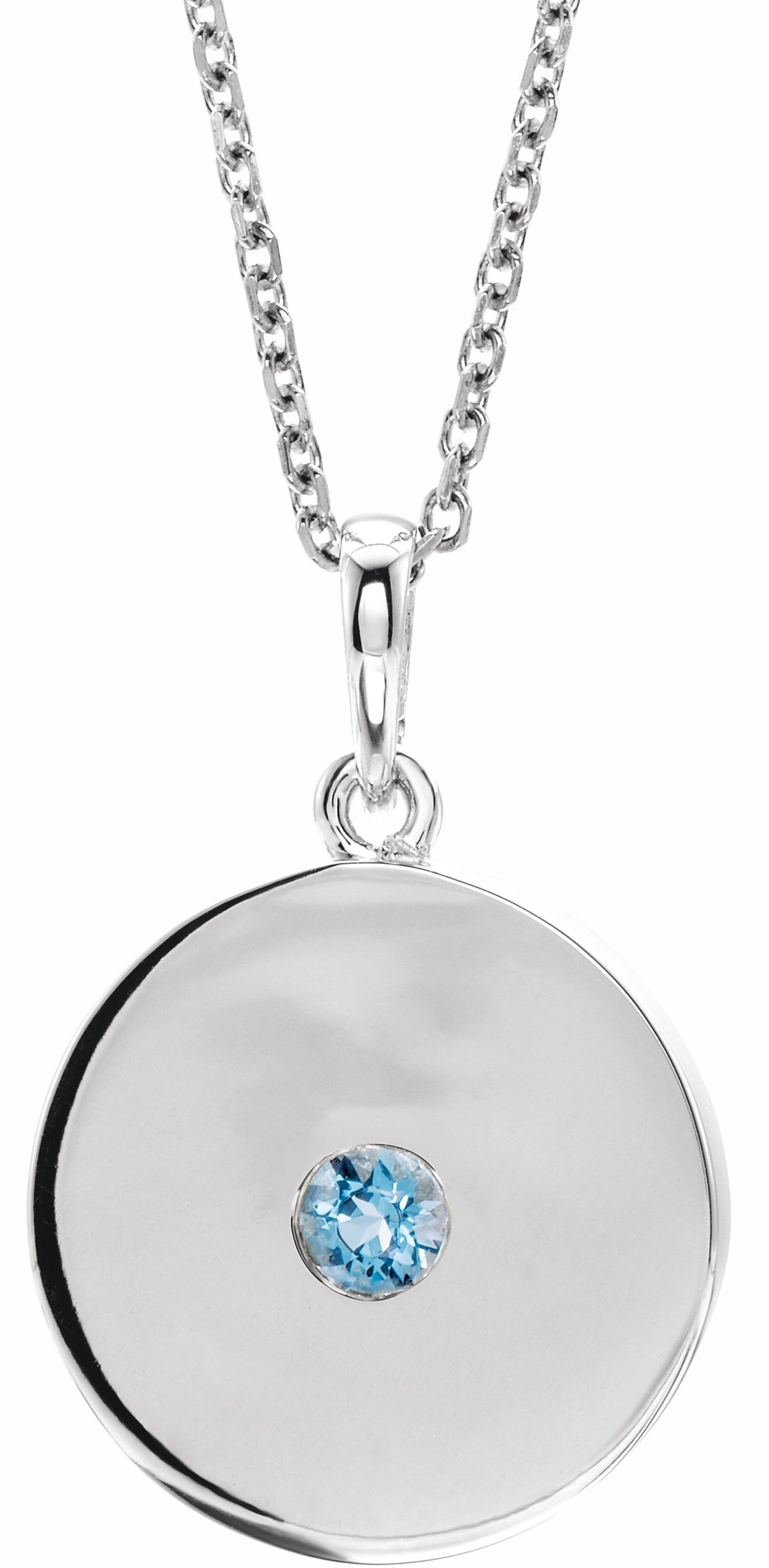 14K White Aquamarine Disc 16-18 Necklace