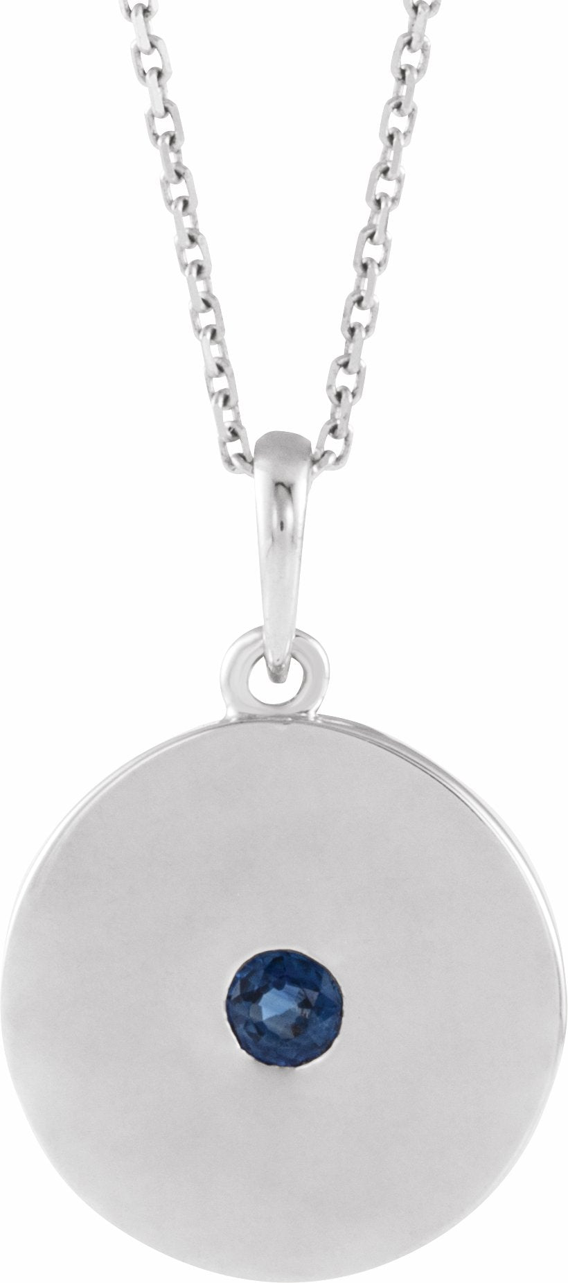 14K White Blue Sapphire Disc 16-18 Necklace