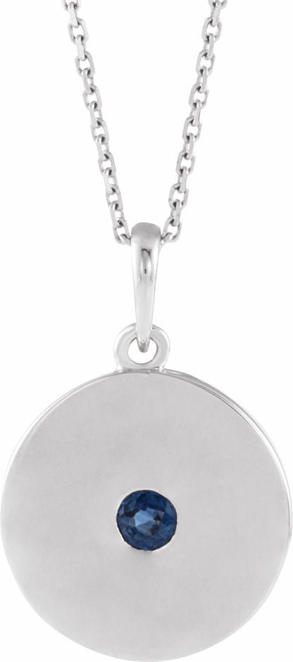 14K White Blue Sapphire Disc 16-18 Necklace