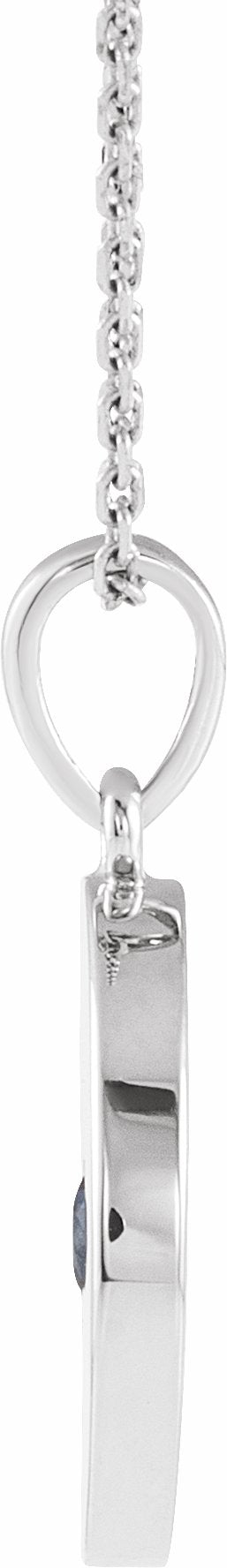 14K White Blue Sapphire Disc 16-18 Necklace